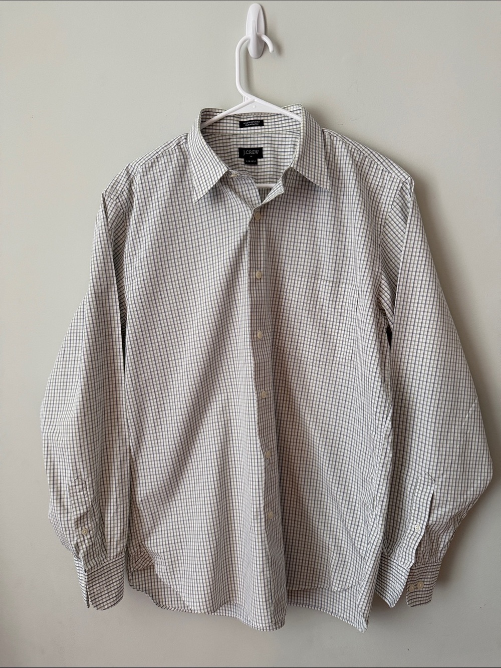 J. Crew Men's White and Gray Micro-Check Dress Shirt